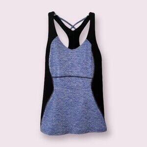 LUCY Athletic Tank Top Black Blue Padded Sports Bra Racerback Womens Size Small